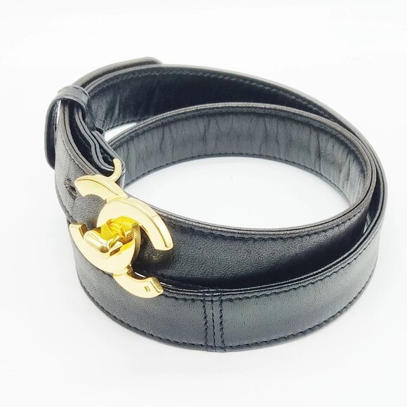 Chanel Belt Black Gold Leather 700-060225 - Picture 1 of 8